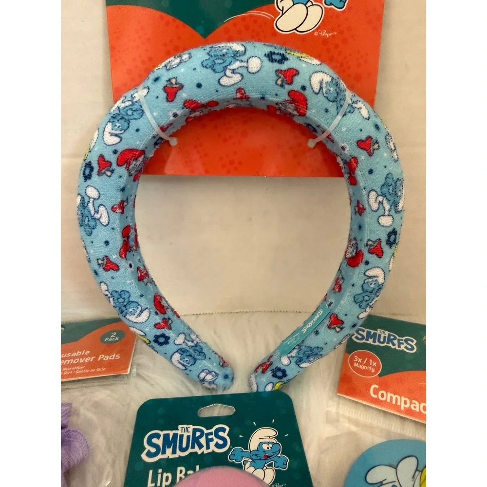 The Smurfs Spa Gift Set Headband Makeup Remover Pads Compact Mirror Lip Balm NEW